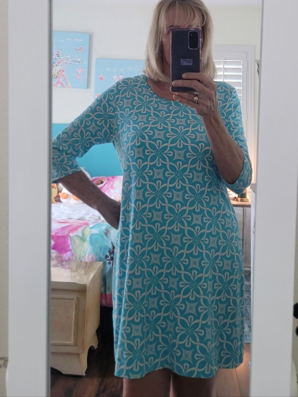 Aqua Floral-Pattern Scoop Neck Midi Dress - Picture 2 of 8
